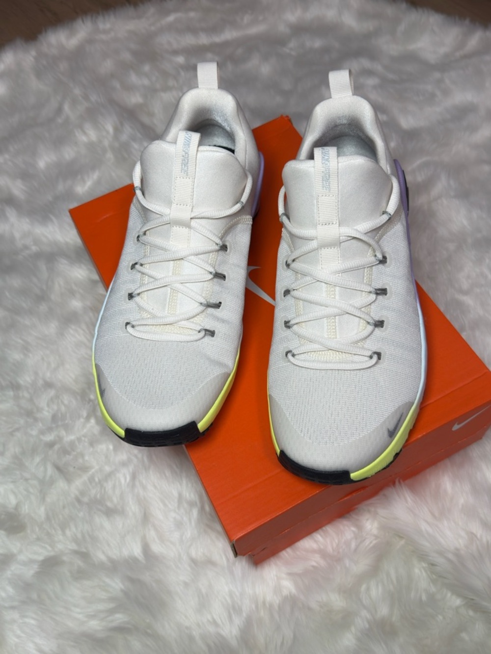 Nike Women’s White Sneakers with Purple and Yellow Gradient Sole - Picture 2 of 3
